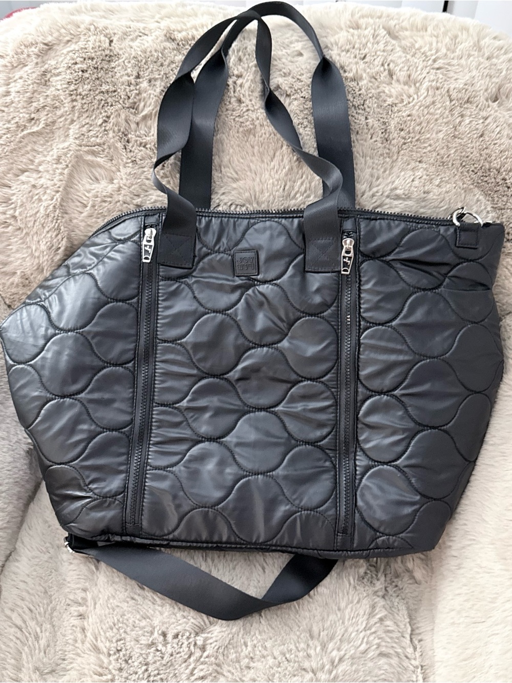 JoyLab Black Quilted Travel Tote with Dual Zippers
